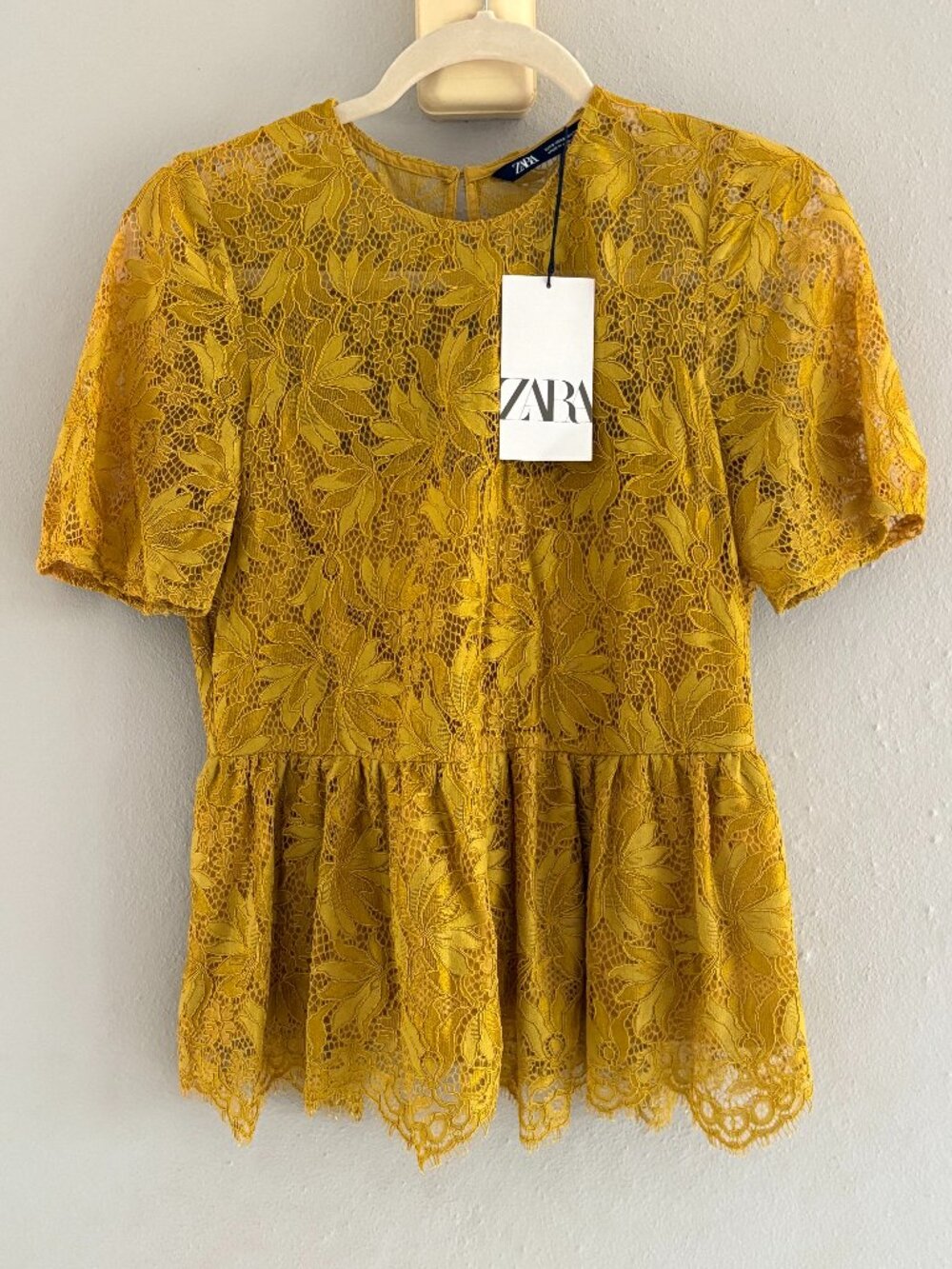 Zara Mustard Lace Peplum Top NWT